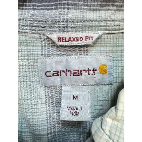 Carhartt Mens Button Down Shirt Size M Blue Plaid Relaxed Fit Pockets Casual - Picture 3 of 11